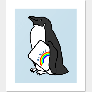 Cute Penguin Says Be Kind With a Rainbow Posters and Art